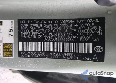 2008 Toyota Prius из США, поврежденный, VIN JTDKB20U187759986